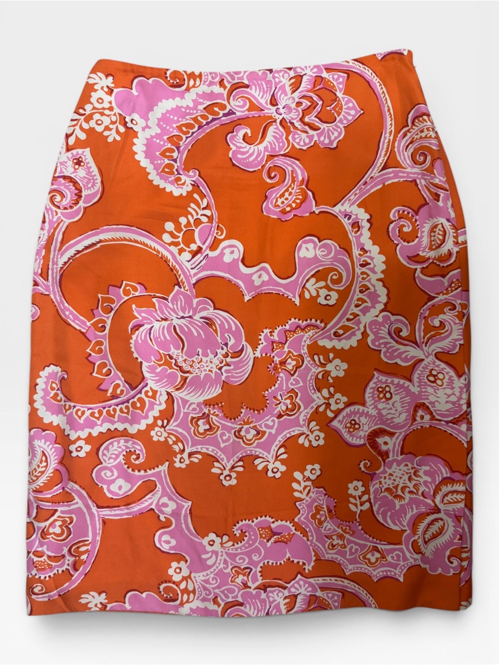 VTG Ann Taylor 100% Silk Paisley Floral Pencil Skirt Pink Orange Size 6 Y2K